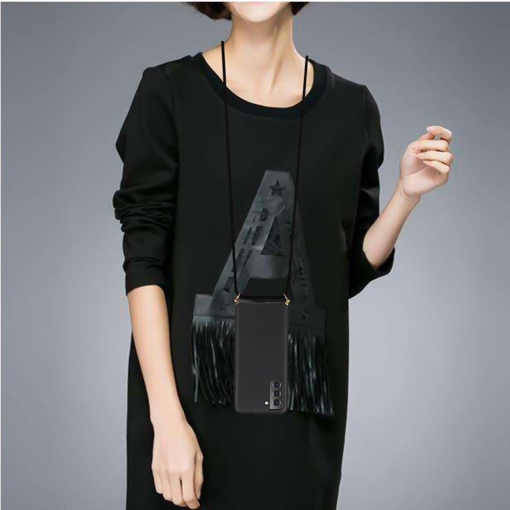 Samsung Galaxy S22 5G Necklace Bio Gummi Case Hülle Eco Friendly Nachhaltig Kompostierbar   Handykette (150cm) - Schwarz