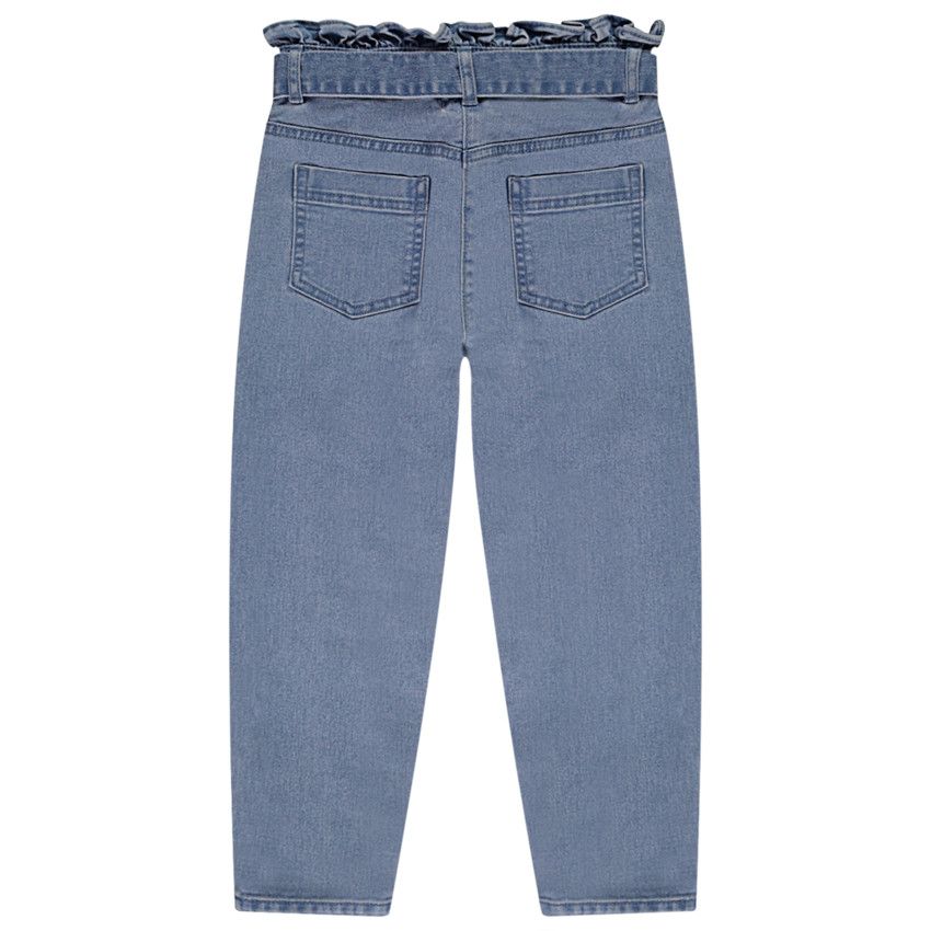 Jean paperbag avec ceinture à nouer pour fille - Bleu