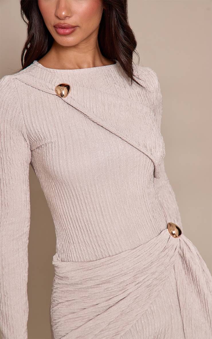 Gris Pierre Combi-short Petite À Détails D'anneaux Et Jersey Texturé