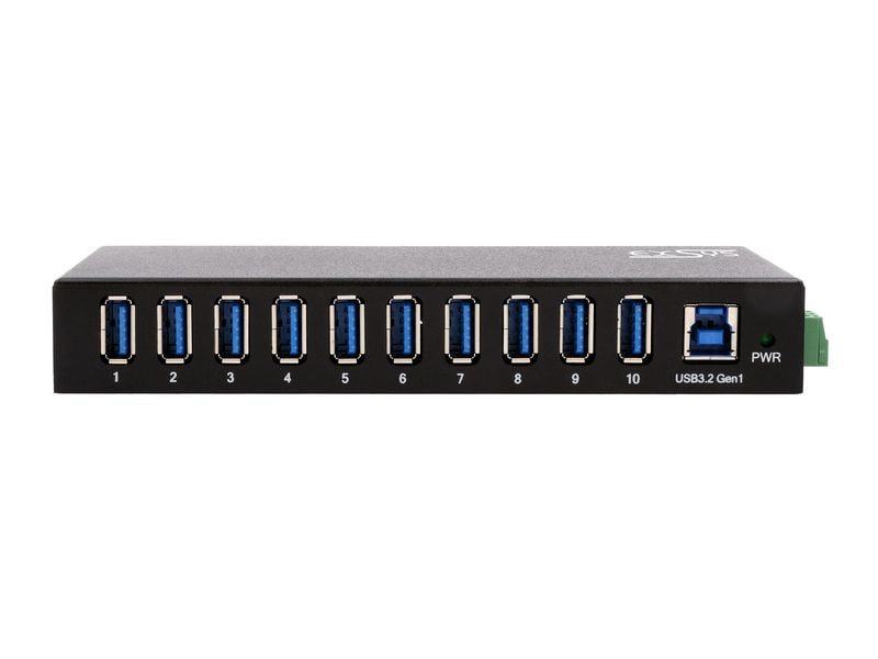 Exsys USB-Hub EX-11290HMS 10-Port USB 3.2 Gen 1 Metall HUB für Tisch, Wand und DIN-Rail, 15KV ESD Schutz