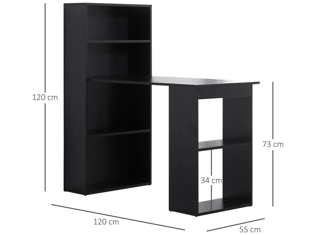 Bureau informatique 120L x 55l x 120H cm bibliothèque adjacente multi-rangements noir