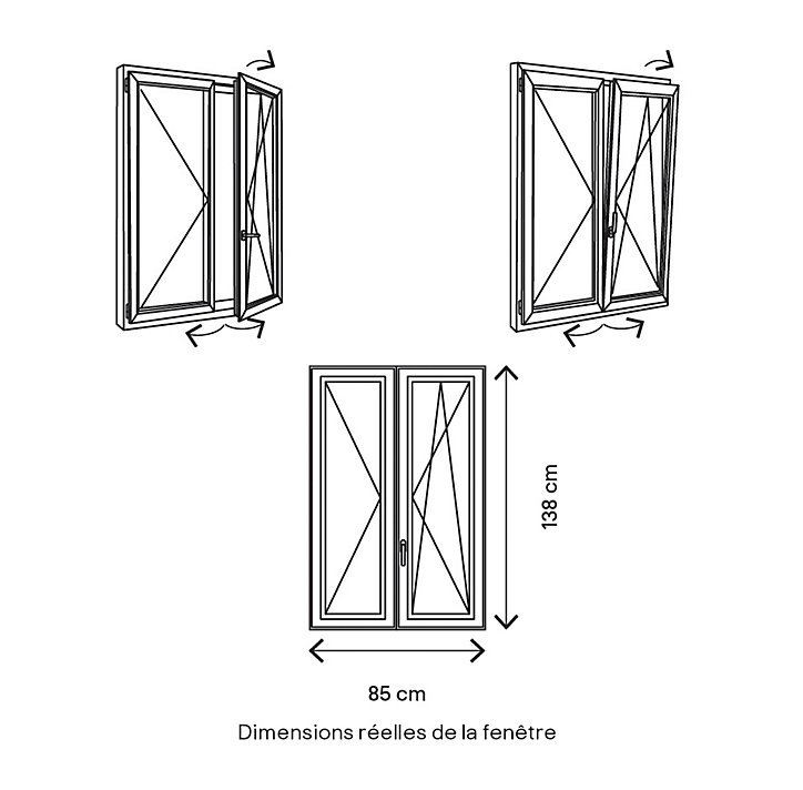 Fenêtre PVC 2 vantaux oscillo-battant GoodHome blanc - l.80 x h.135 cm