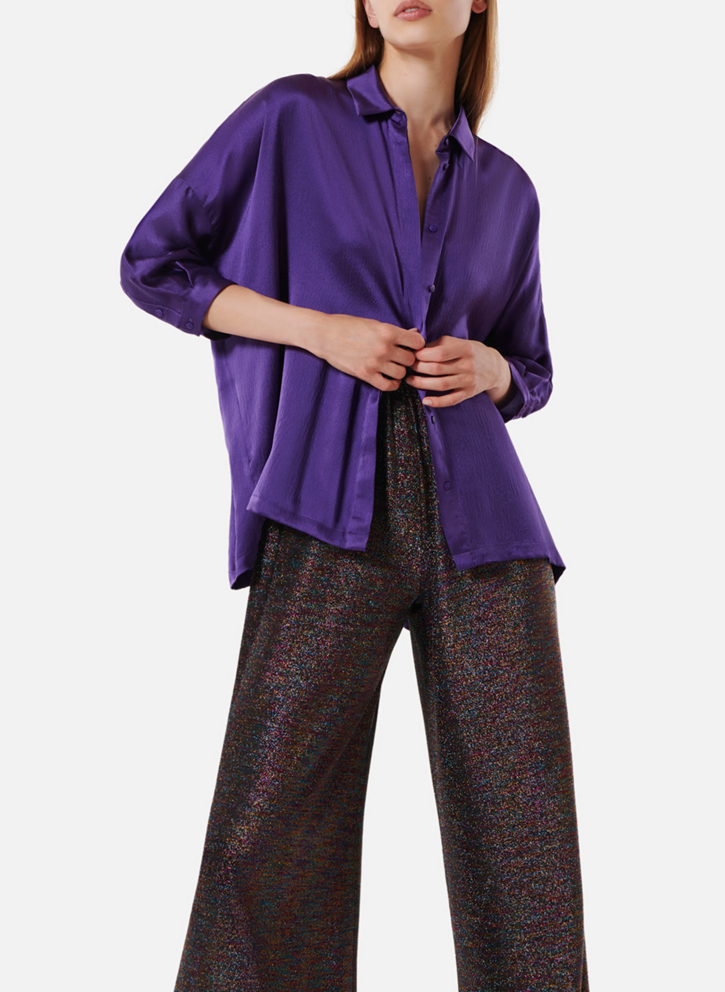 MANON - Chemise droite fluide en soie jacquard | Violet