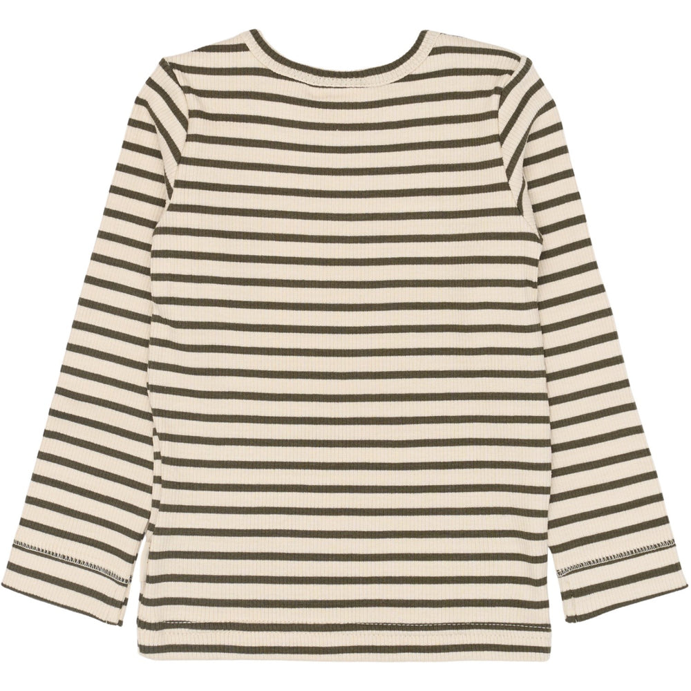Køb Petit Piao Green Leaf/off White T-shirt L/S Modal Striped