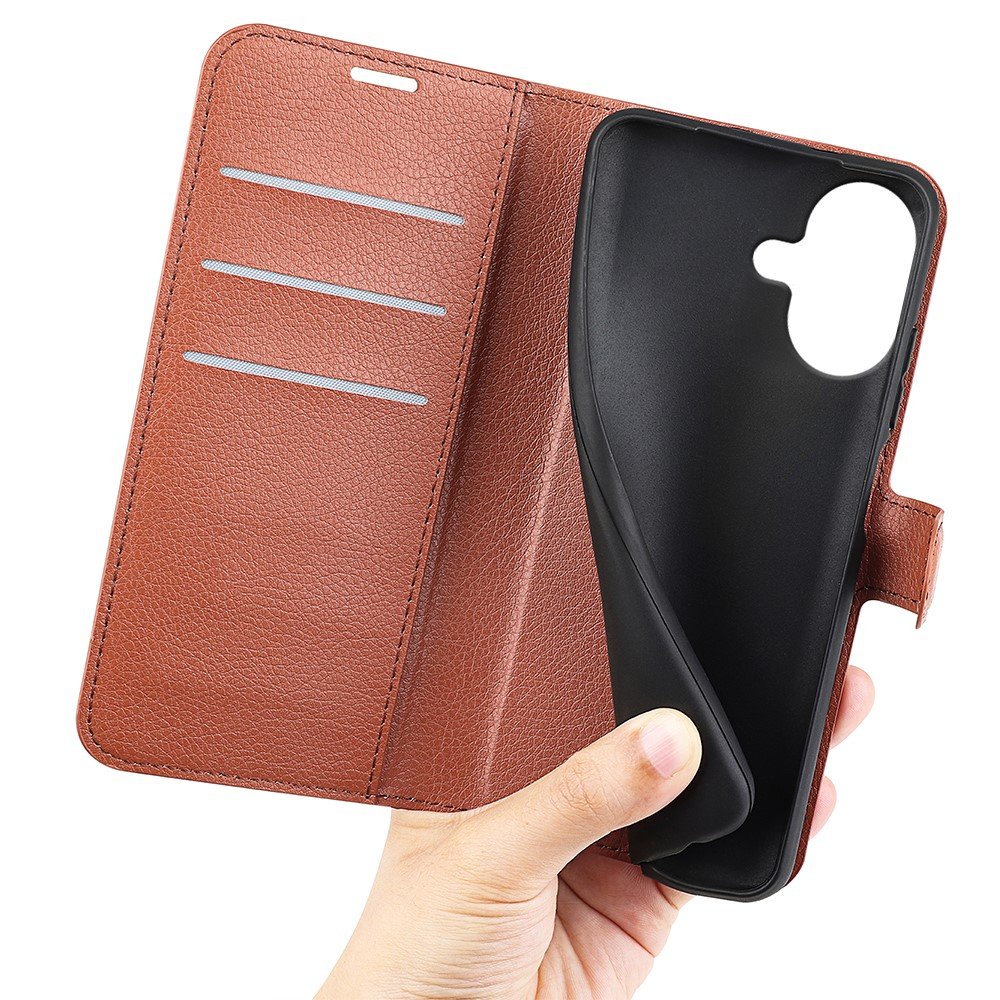 iPhone 17 Leder Tasche Flip Cover Litchi Look - Braun