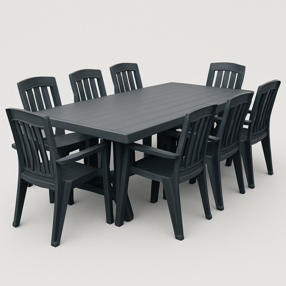 Gartentisch Set 8 Stühle Rechteckig Anthrazit Kunststoff 190x90x75 cm