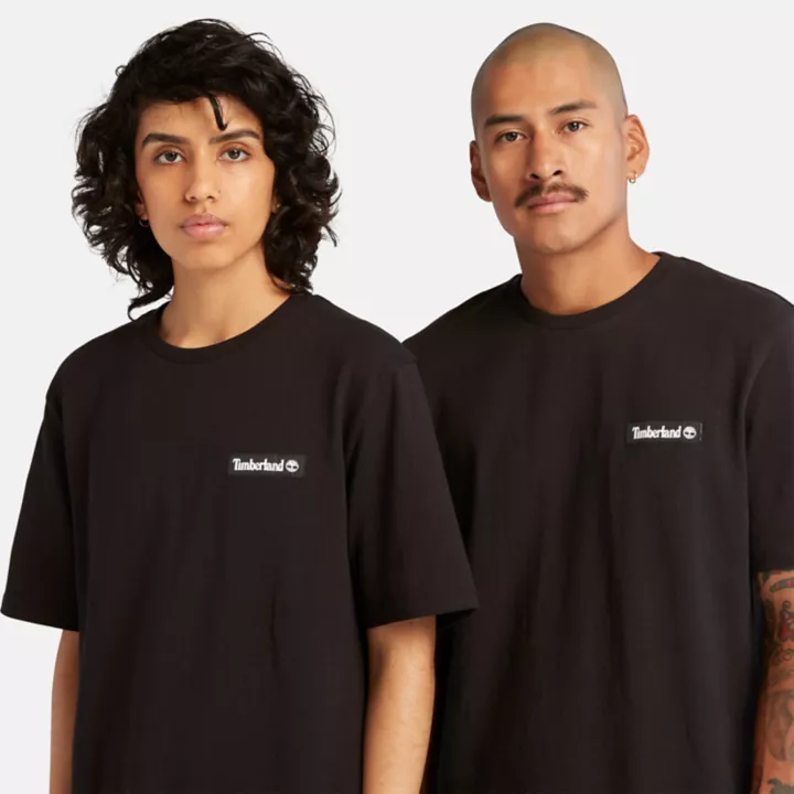 T-shirt épais à écusson tissé unisexe en noir