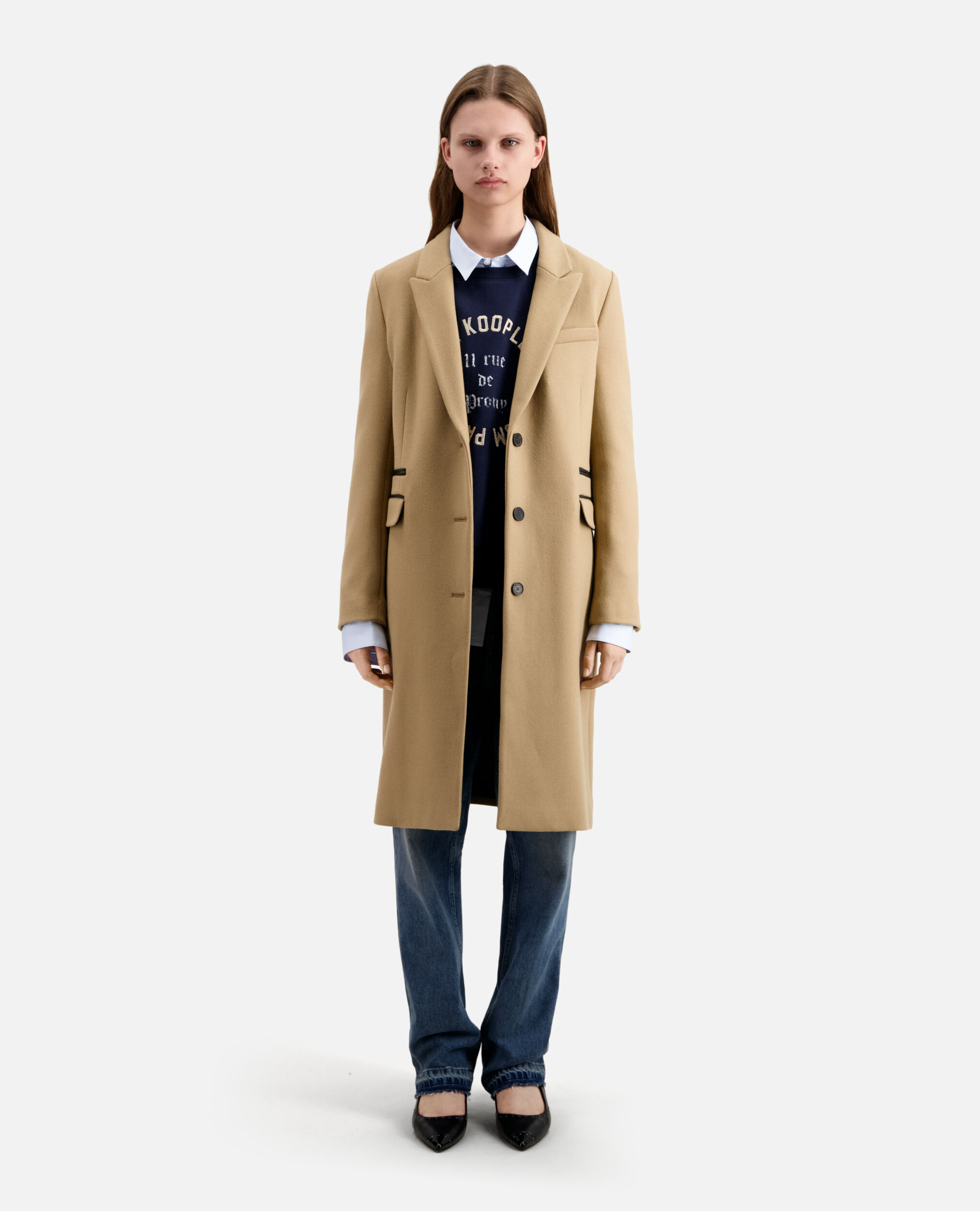 Long camel coat in wool blend