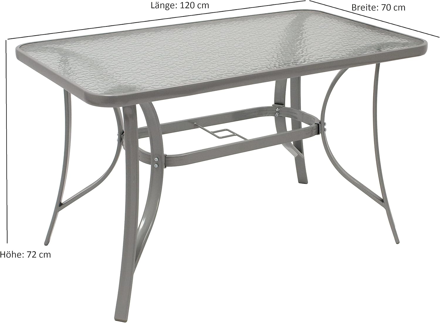 DEGAMO Gartengarnitur Pino 5-teilig, 4X Stapelsessel mit Stahlgestell und Kunstgewebebespannung 2 * 1 schwarz, 1x Tisch 70x120cm mit Stahlgestell und Glasplatte