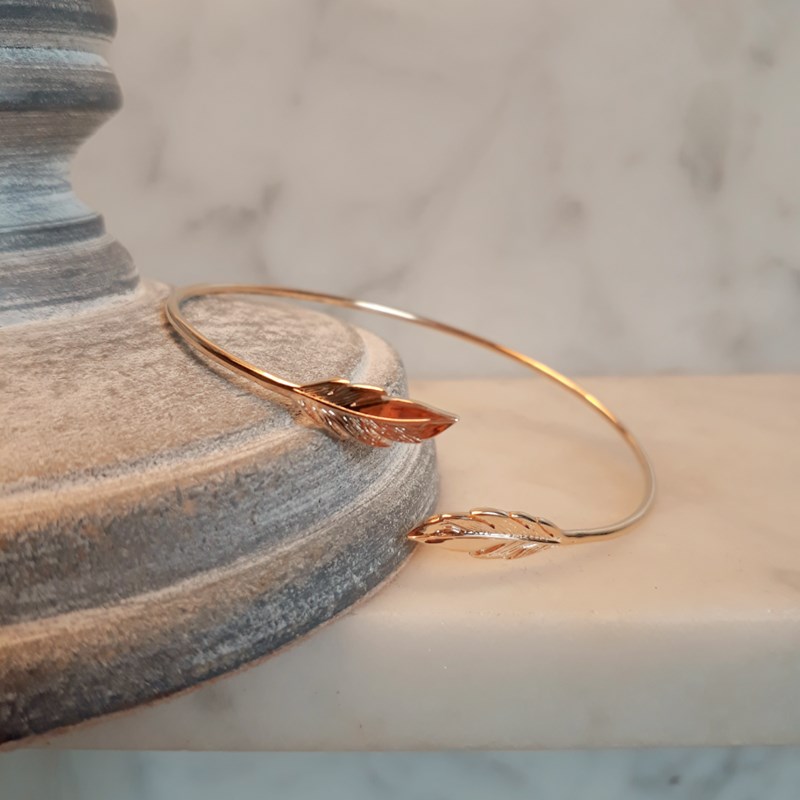 Jonc Bracelet Fin Plaqué Or Mode Tendance Plume