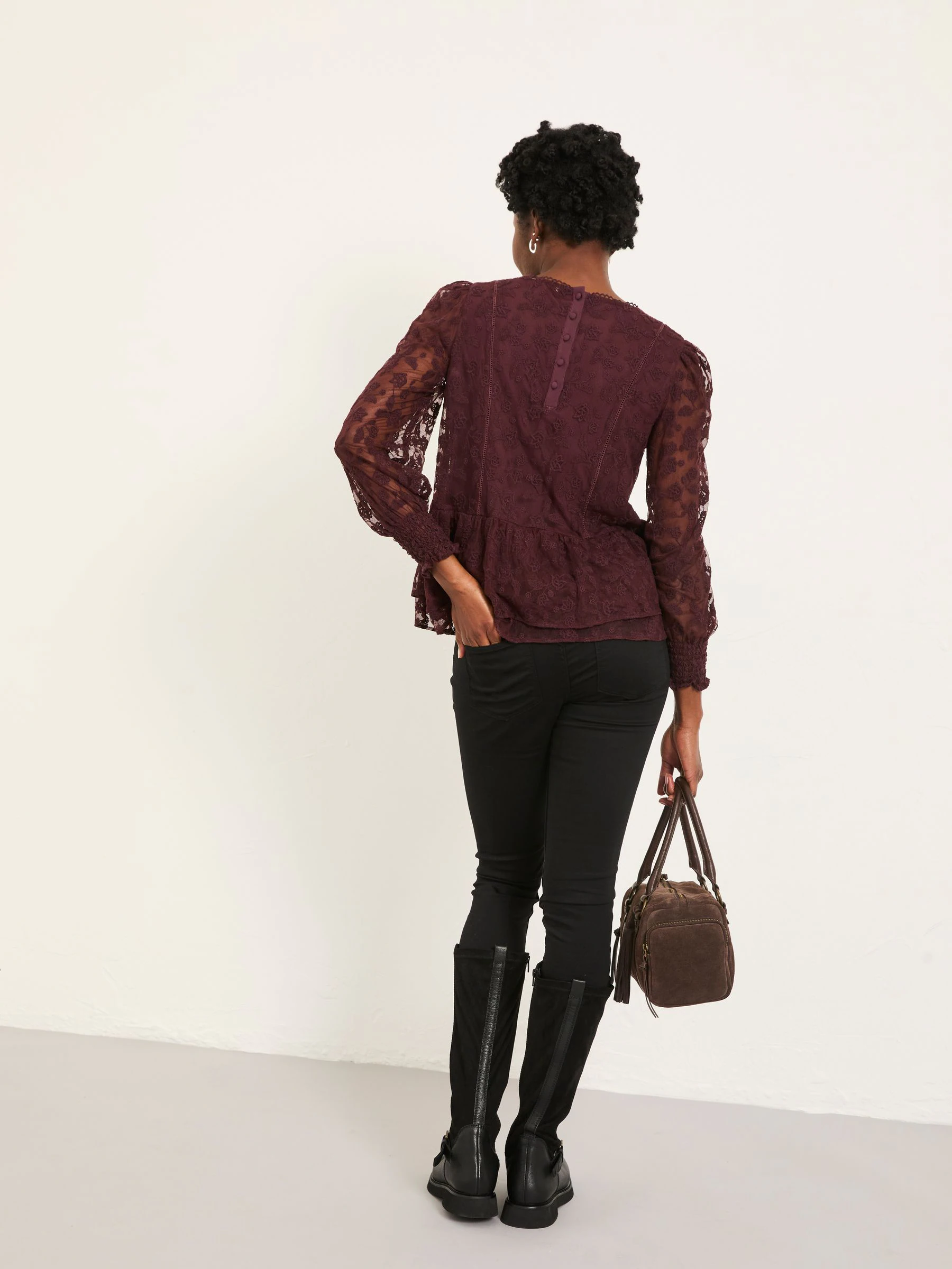 Donkerpaars - FatFace Lace Round Neck Top