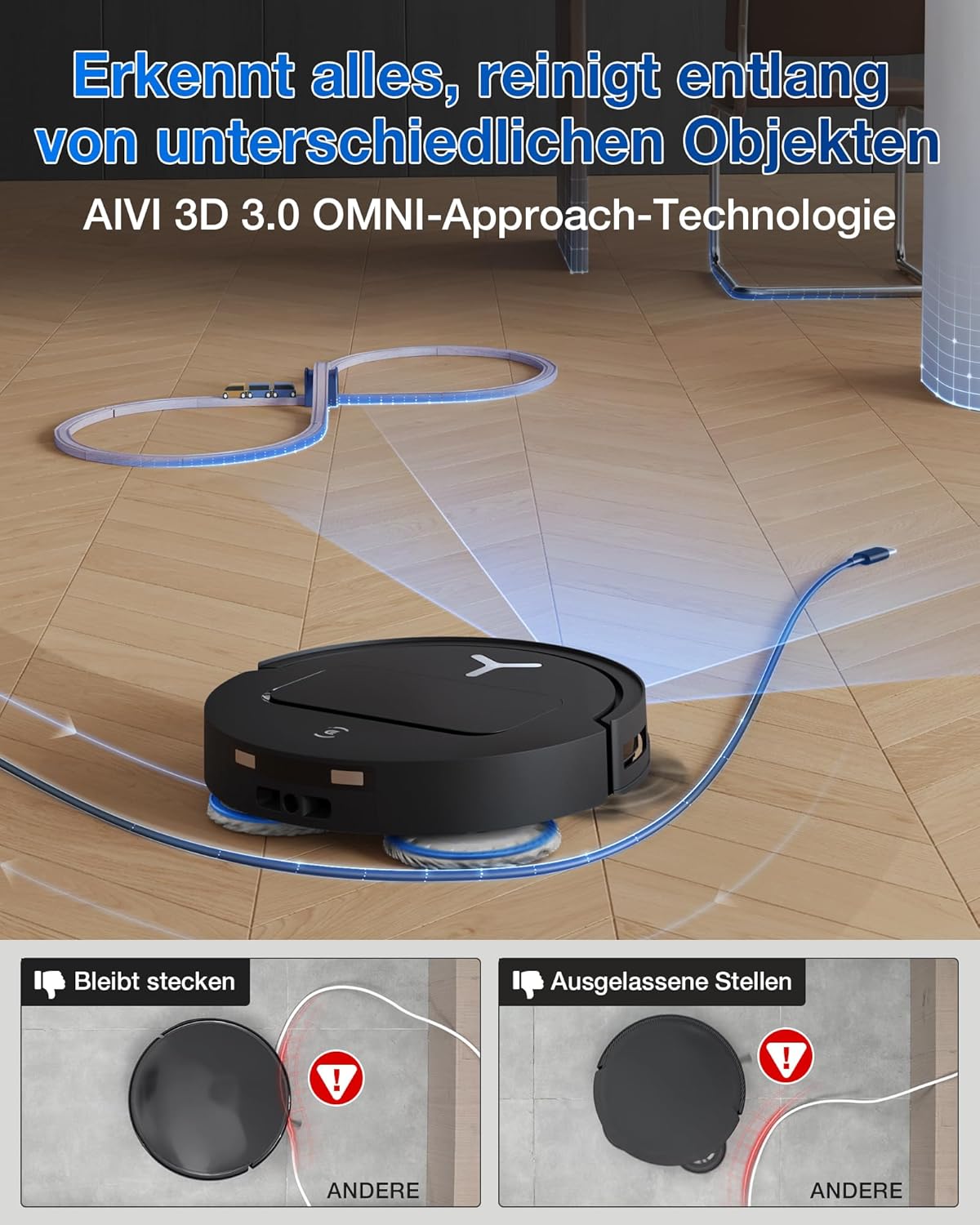ECOVACS DEEBOT T50 PRO Omni Gen2 Saugroboter mit Wischfunktion, Ausfahrende Seitenbürste und Wischmopp, 21.000 Pa, Auto Zugabe von Reinigungslösung, Moppwäsche mit 75°C heißem Wasser, Ultradünn 81 mm