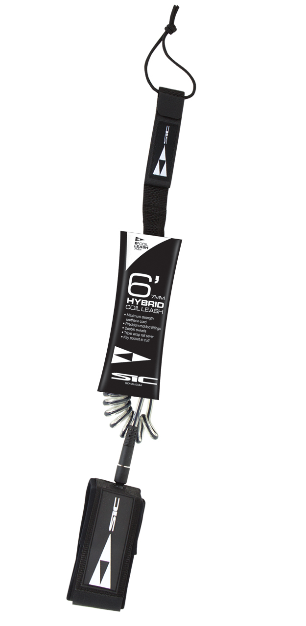 SIC Leash - Hybrid 6' / 7 mm Coil/Straight Black