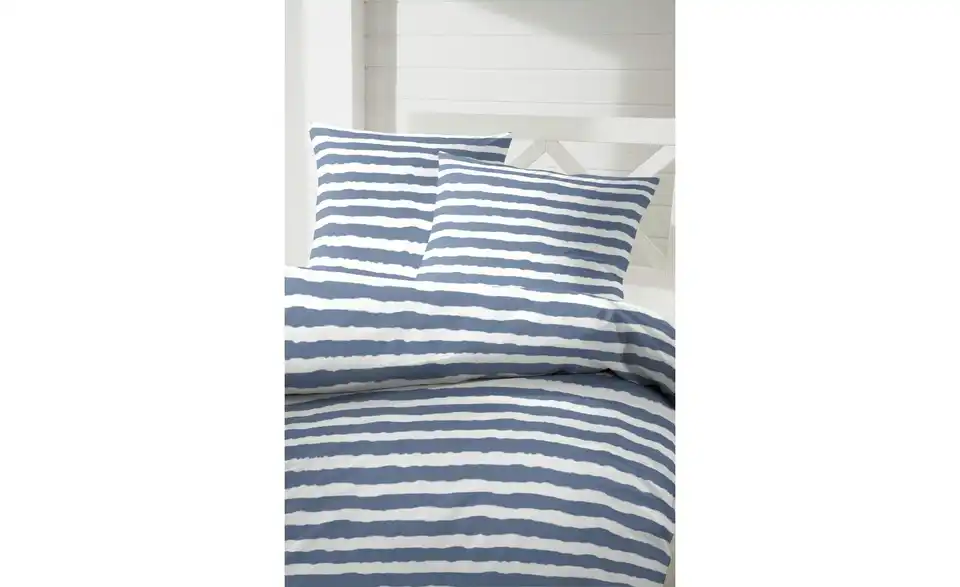 Baumwoll Bettwäsche-Set Denimblau, Weiß 220 cm 155 cm