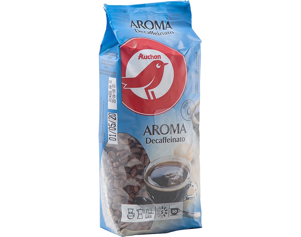 CAFÉ AUCHAN EM GRÃO AROMA DESCAFEINADO INTENSIDADE 5 250G