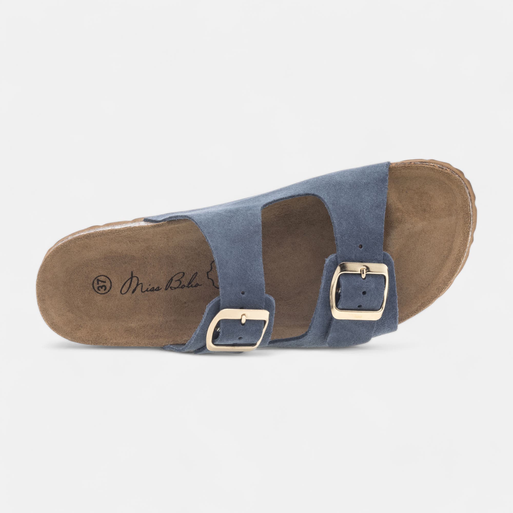 Mules semelle liège Femme en cuir bleu marine