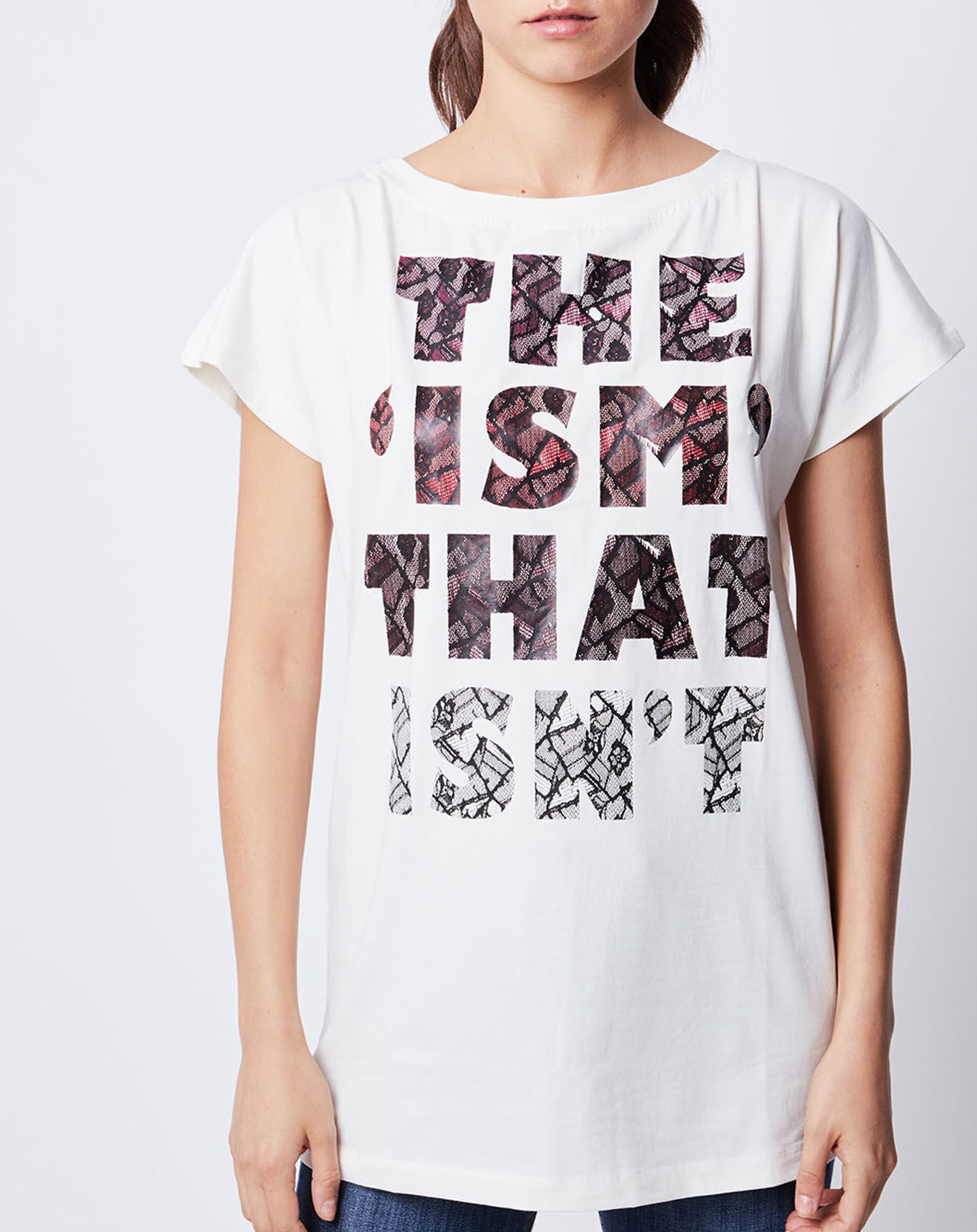 John Galliano T-Shirt Long imprimé blanc cassé/noir/rose