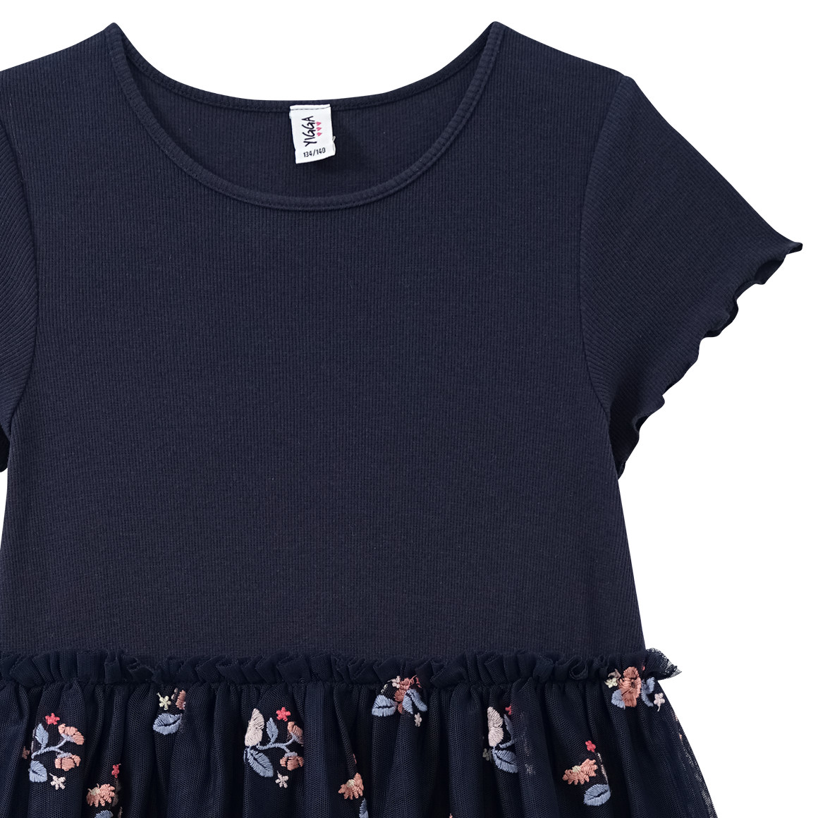 Yigga Festliches Mädchen Kleid mit Stickerei dunkelblau