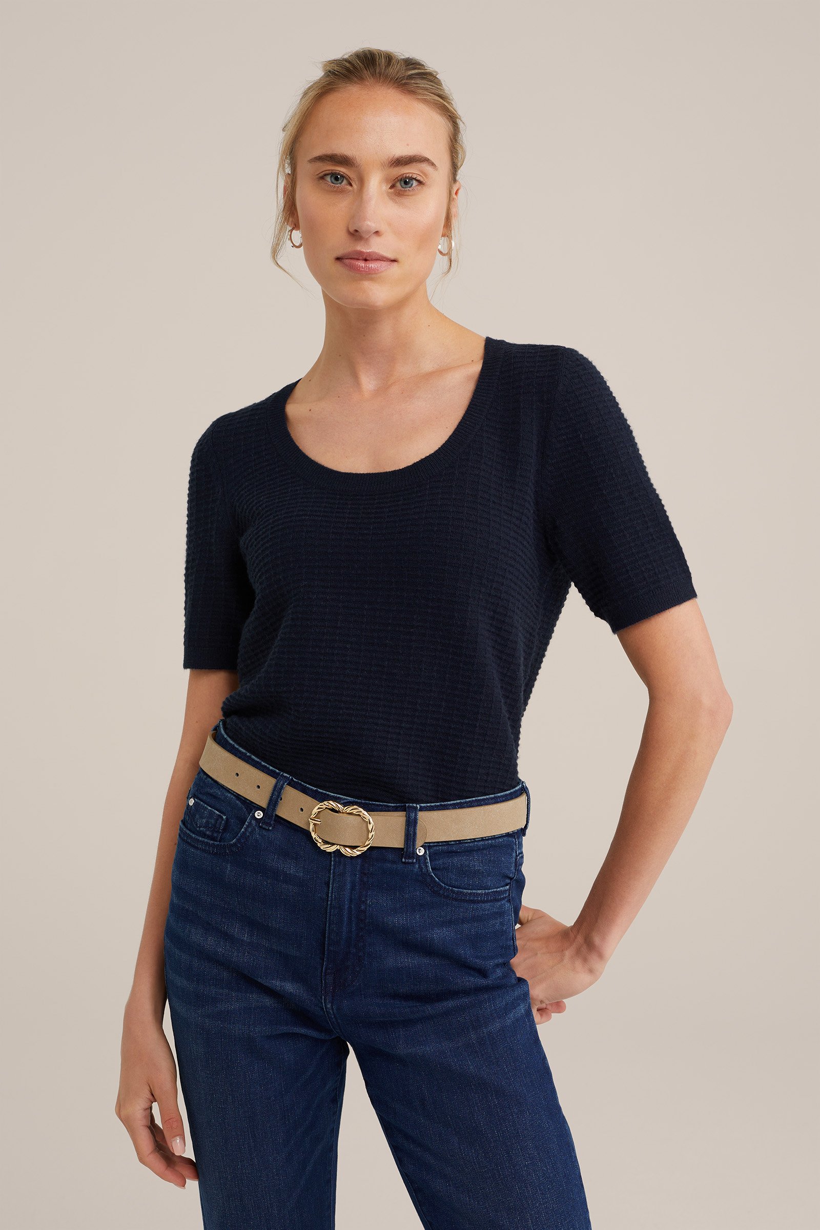 trui met structuur WE Fashion Marineblauw