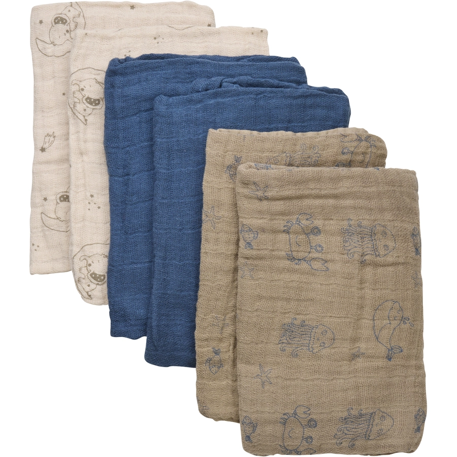 pippi Muslin Tücher 6er Pack China Blue