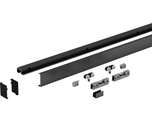 Pertura glazen schuifdeur complete set Glera Vision 01 900x2050 mm links incl. beslag Selir aluminium zwart, verzonken handgreep