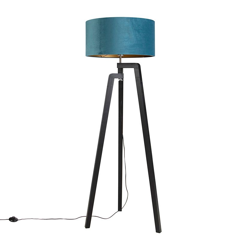Vloerlamp tripod zwart met blauwe kap en goud 50 cm - Puros
