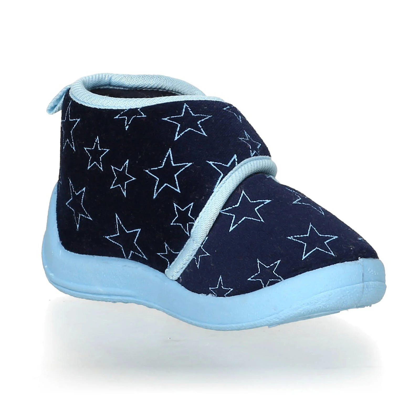 Playshoes pantoffels met sterrendessin Velcro donkerblauw/lichtblauw