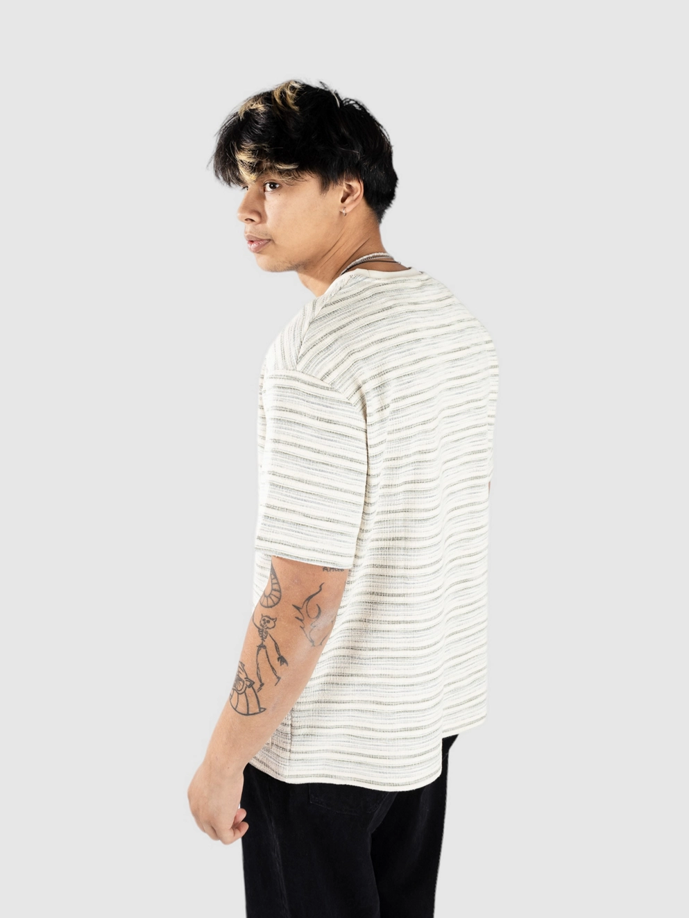Fat Moose Coral Structured T-Shirt ecru/dusty blue stripe
