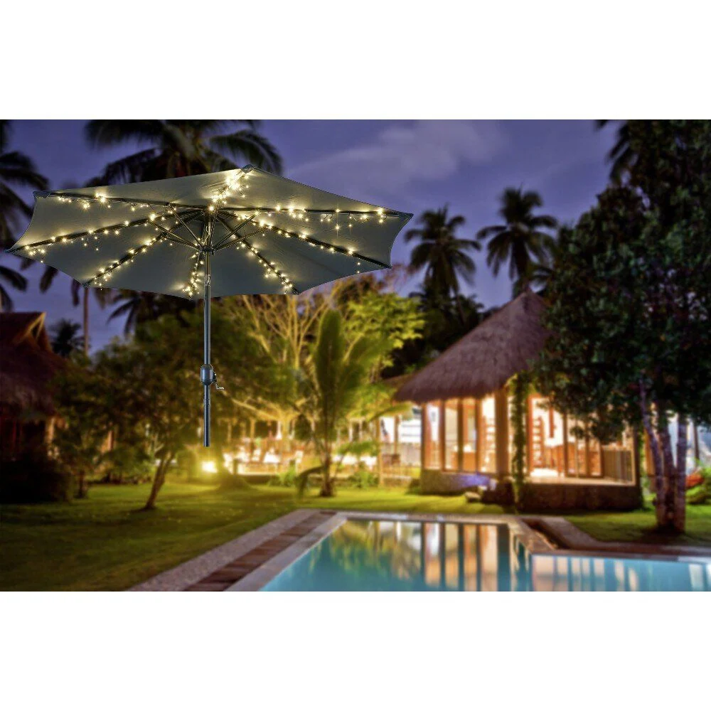 Guirlande solaire pour parasol 200 LED blanc chaud