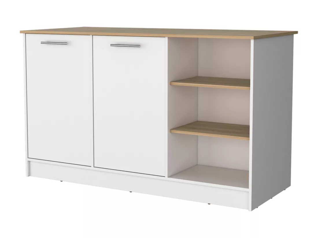 Ilot de cuisine Ginger en mélaminé avec 7 étagères et 2 portes, multicolore, 90.6 cm X 150 cm X 67 cm
