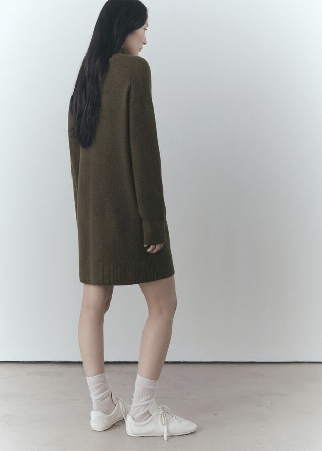 MANGO Short turtleneck knitted dress Beige - khaki