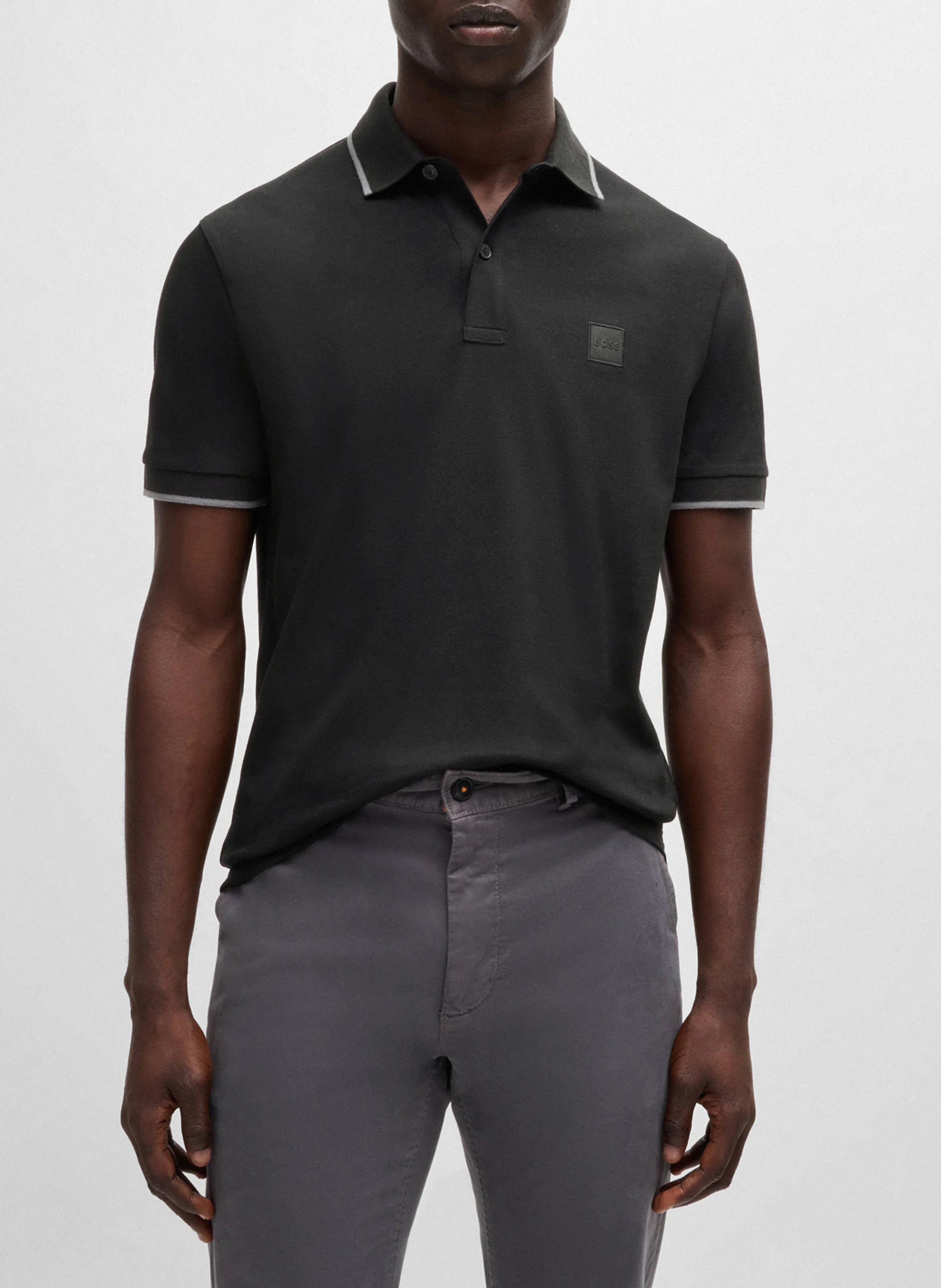 Polo slim-fit en coton stretch | Noir