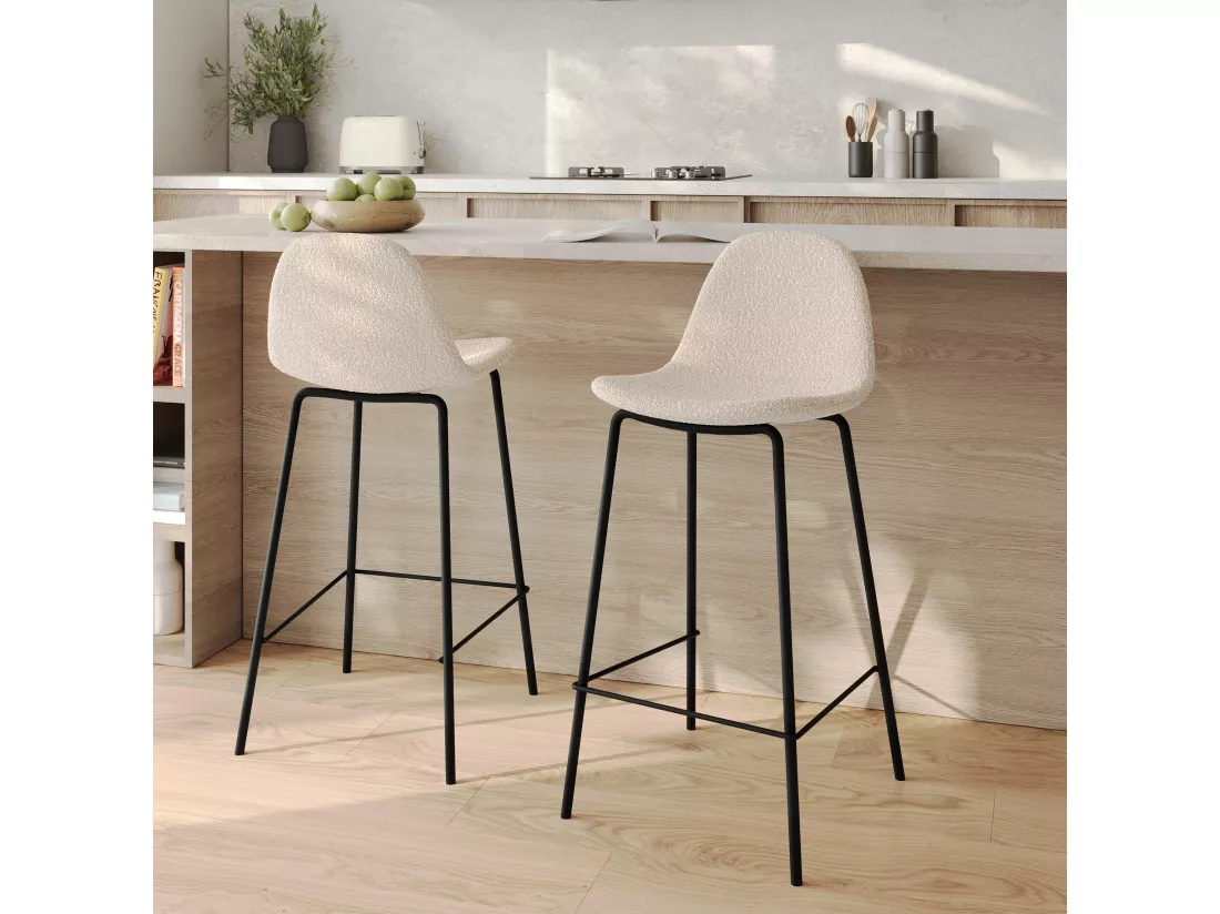 Lot de 2 chaises pour îlot central 65.5 cm en tissu bouclette beige - Henrik