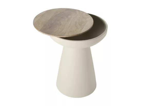 Table d'appoint ronde design avec rangement en métal grège et bois manguier massif H52 cm TAM