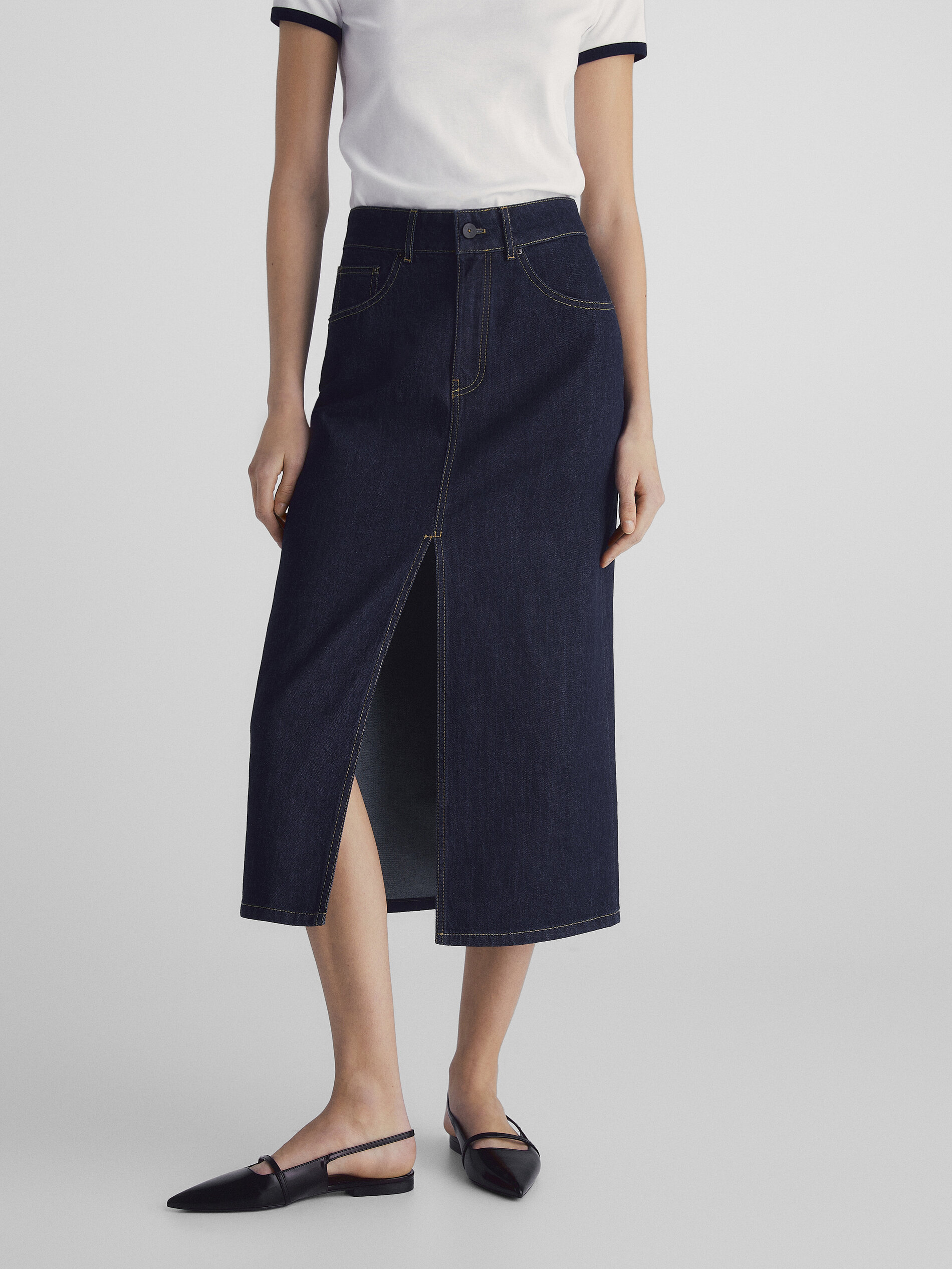 Saia jeans de cintura alta - AZUL MÉDIO