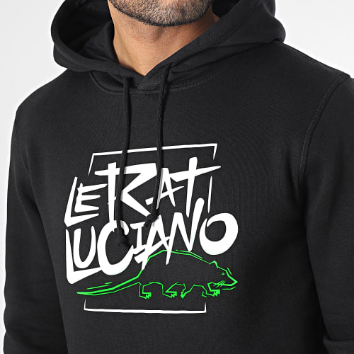 Sweat Capuche Logo Noir Blanc Vert Fluo