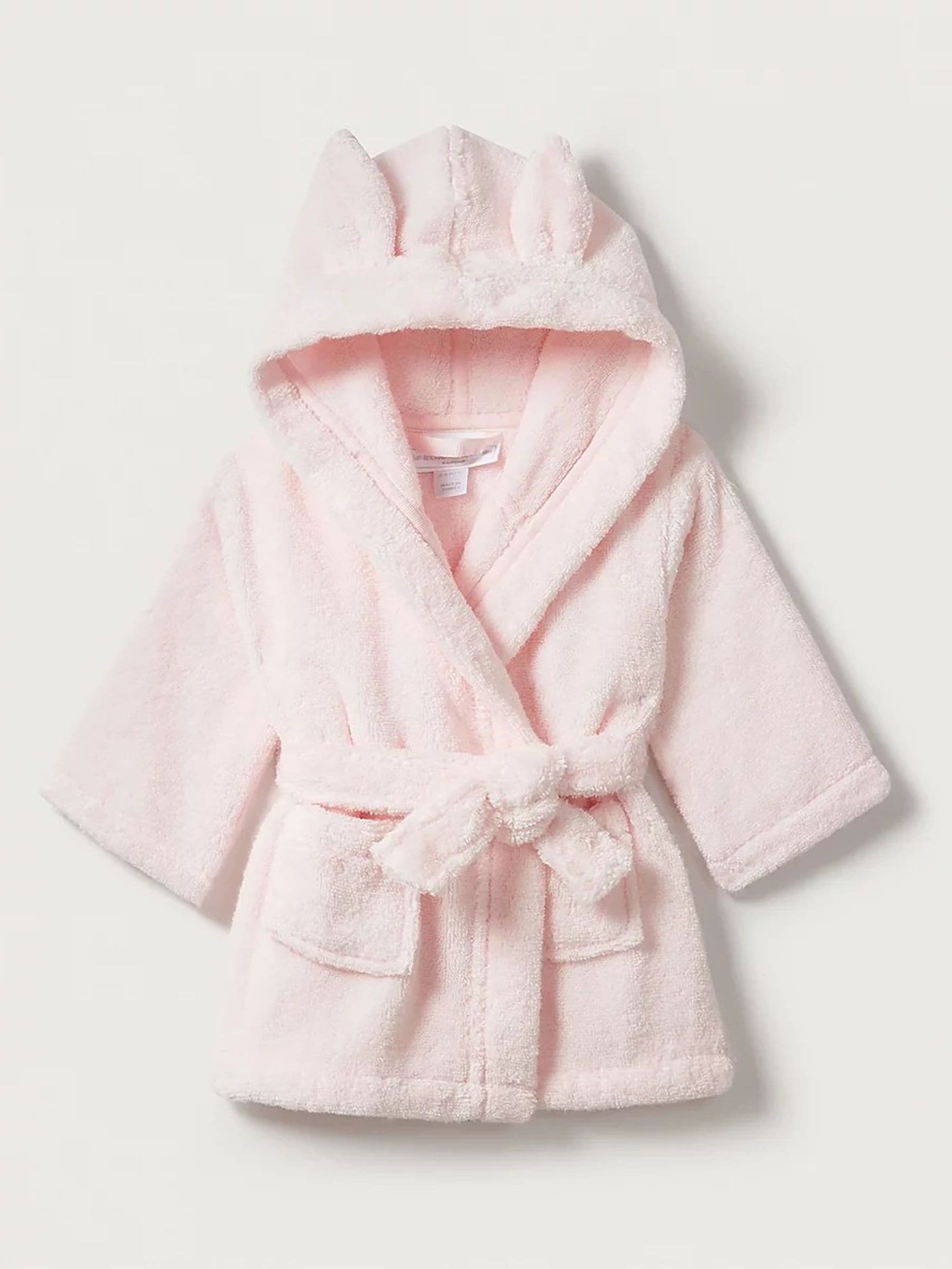 The White Company roze babybadjas met berenoren van 100% katoen