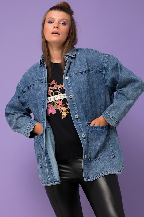 Jeanshemd, oversized, Klappentaschen, Hemdkragen, Langarm