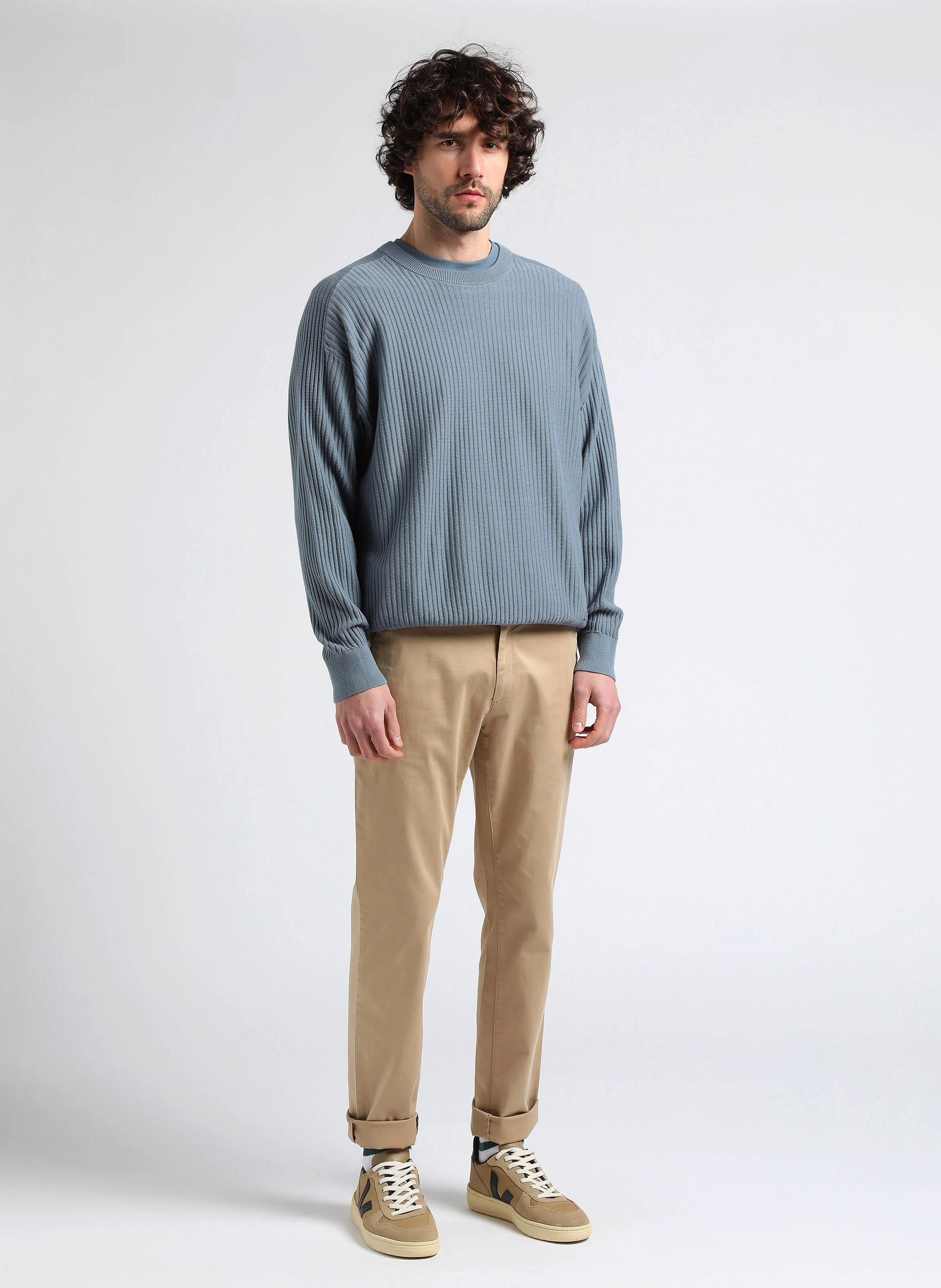 Pull col rond en coton bio| Gris