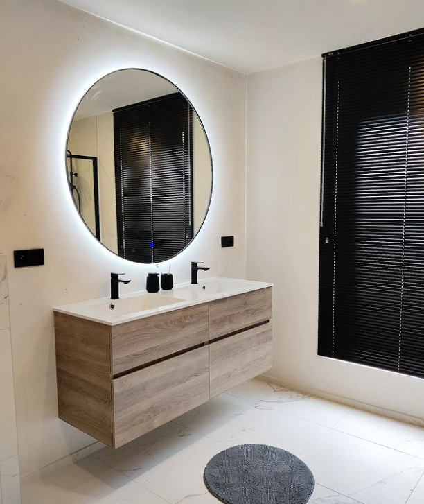 Saniclear Circle Black ronde spiegel met LED verlichting 100cm incl. spiegelverwarming mat zwart