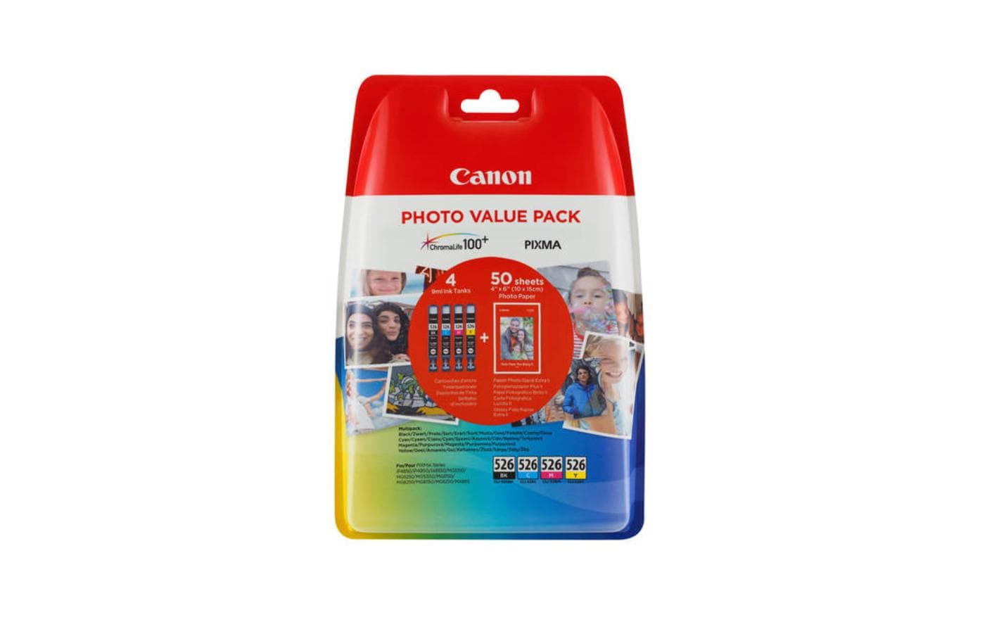 Tintenset CLI-526 + Fotopapier Value PackTintenset: Cyan, Magenta, Gelb und Schwarz