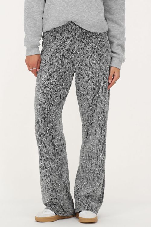 Zilverkleurige wide leg broek met strass steentjes