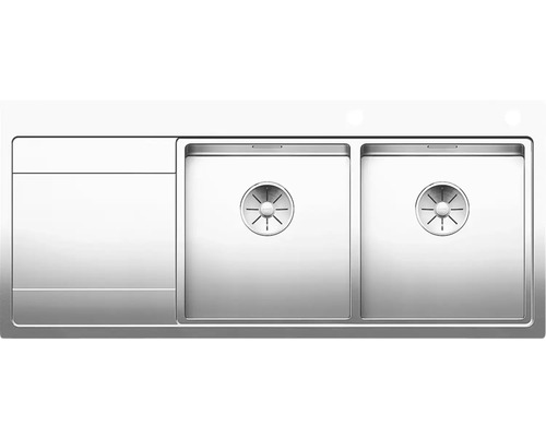 Blanco DIVON II 8 S-IF spoelbak, 1160 x 510 mm, roestvrij staal, satijnglans, 521665, 2 bakken, met afdruipgedeelte, bak rechts, vlak ingebouwd