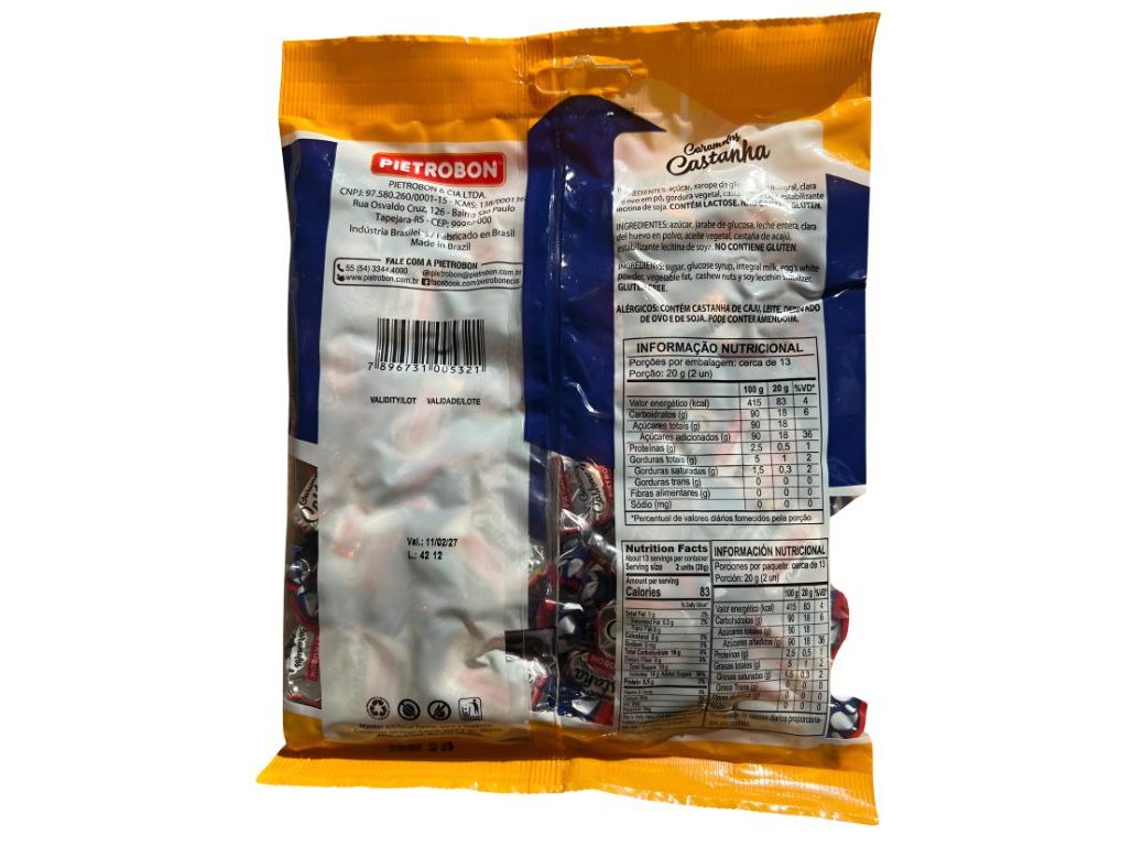 REBUÇADO PIETROBON CARAMELOS CASTANHA 250G