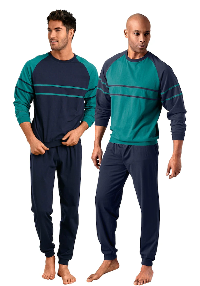 le jogger® Pyjama »Schlafanzug für Herren im Doppelpack«, 4 Stk. in langer Form mit aufgesetzten Streifen
