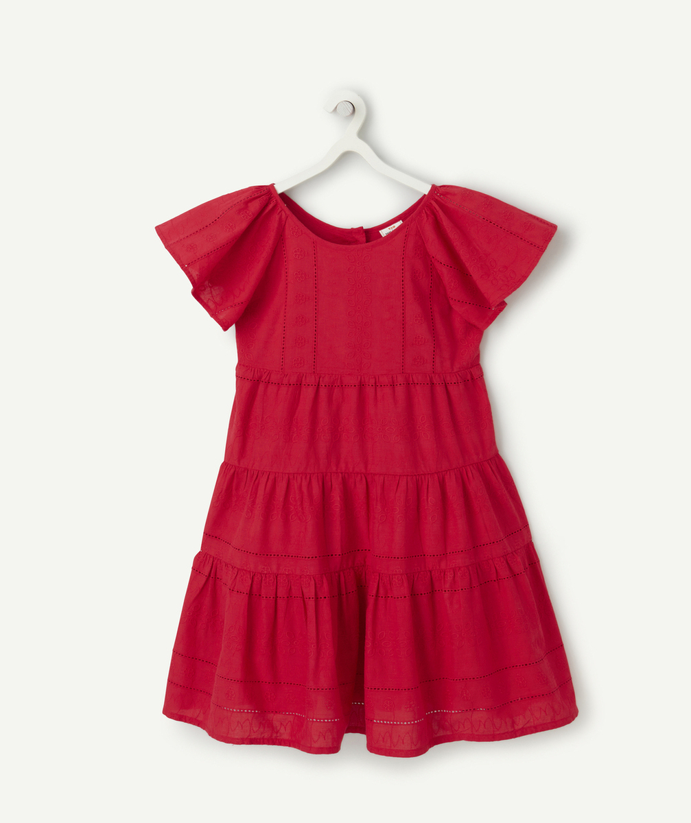 robe manches courtes fille rouge avec broderies anglaises