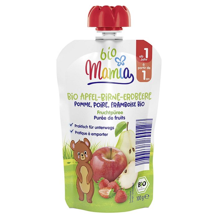 MAMIA BIO Bio-Quetschbeutel 100 g, Apfel-Birne-Erdbeere