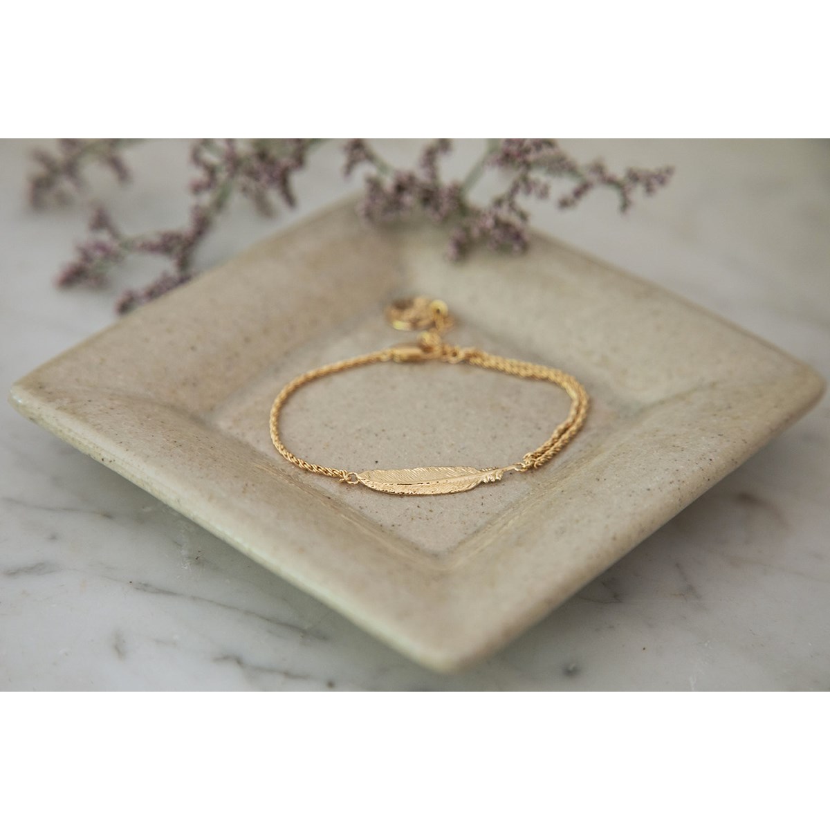 bracelet plume doré à l'or fin - PHÉBÉ