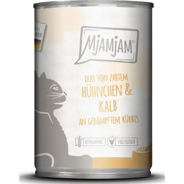 Duo von zartem Hühnchen & Kalb an gedämpftem Kürbis 400g