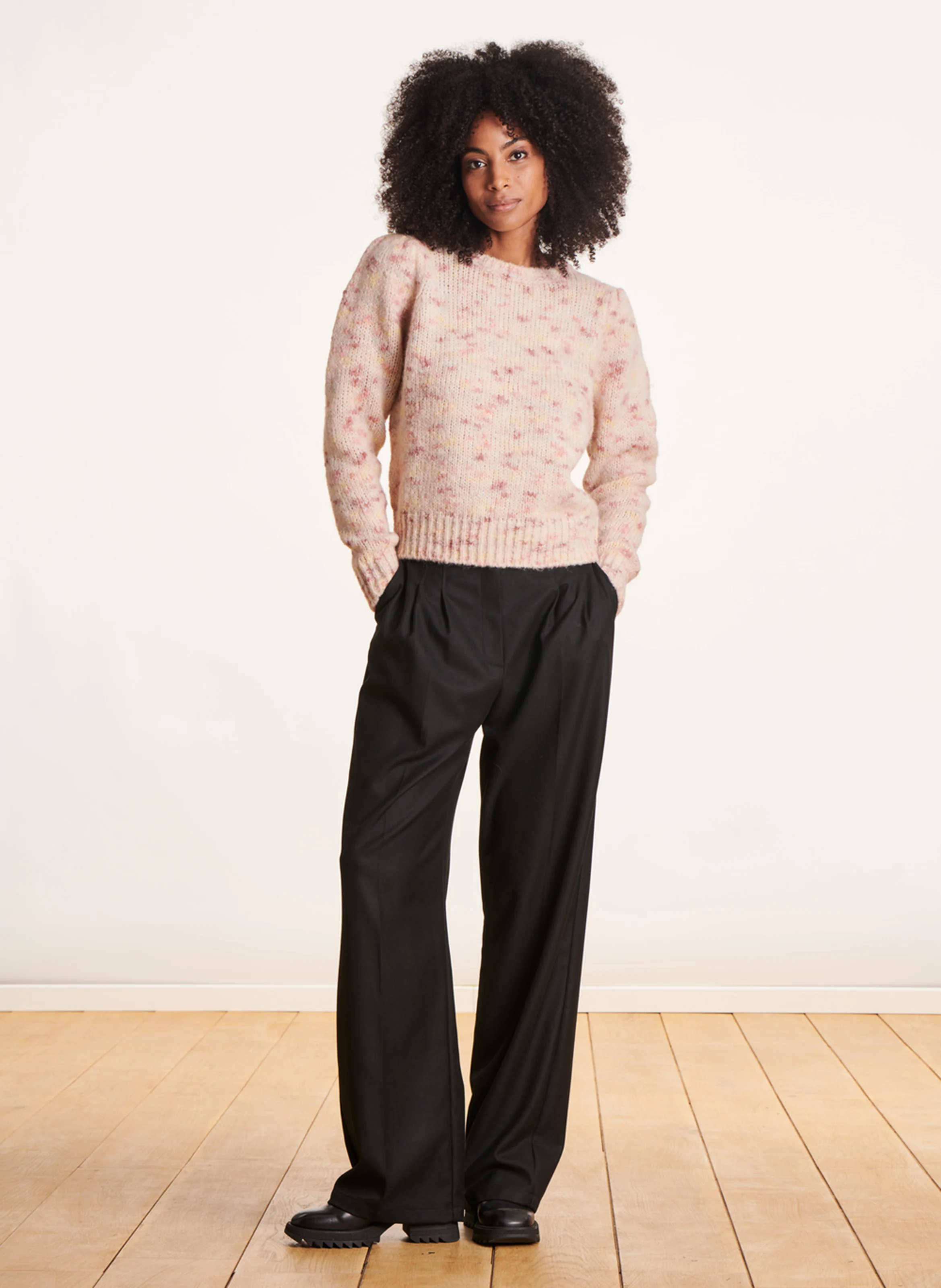 Pull ajusté à col rond | Rose